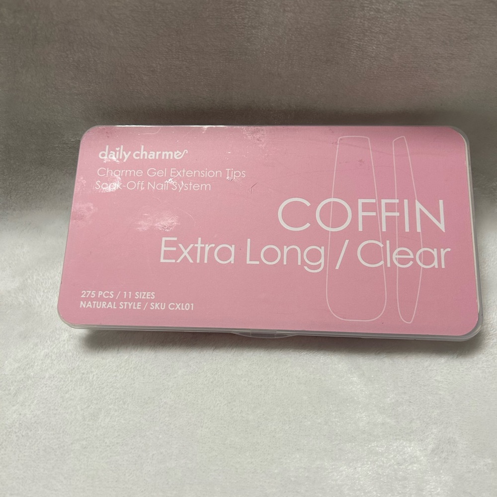 1 Daily Charmer clear Gel Extension full coverage Tips COFFIN Extra Long